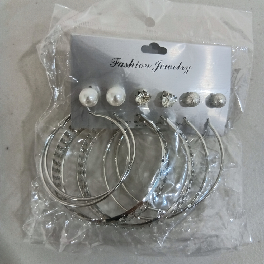 Silver Hoop and Stud Earring Set